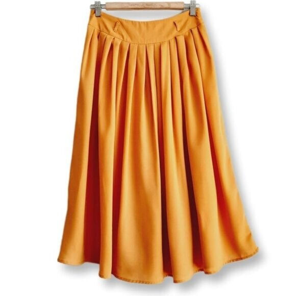 YA / Los Angeles Plisse Flowy Midi Skirt Yellow Sz S Flawed - Picture 1 of 13